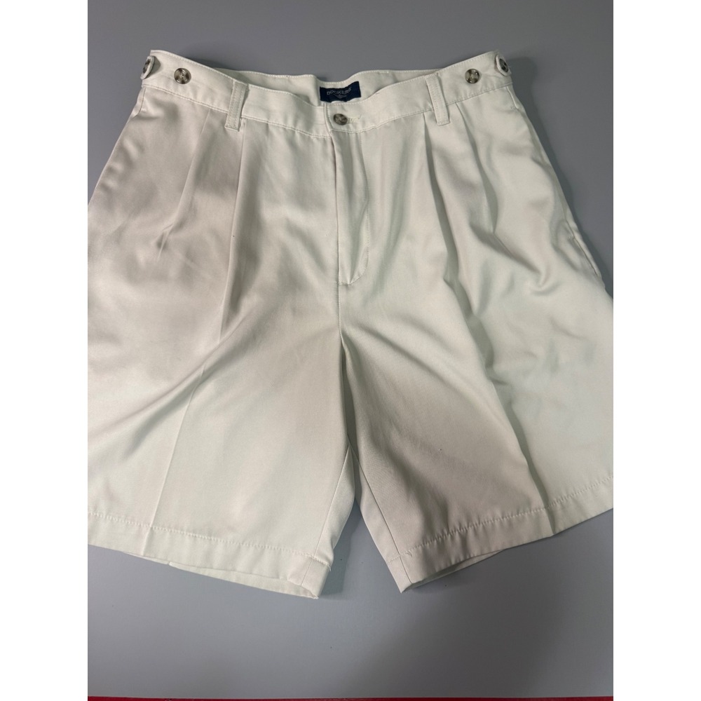 Dockers Mens Pleated Microfiber Shorts W33 Light Stone Off-White Casual Golf